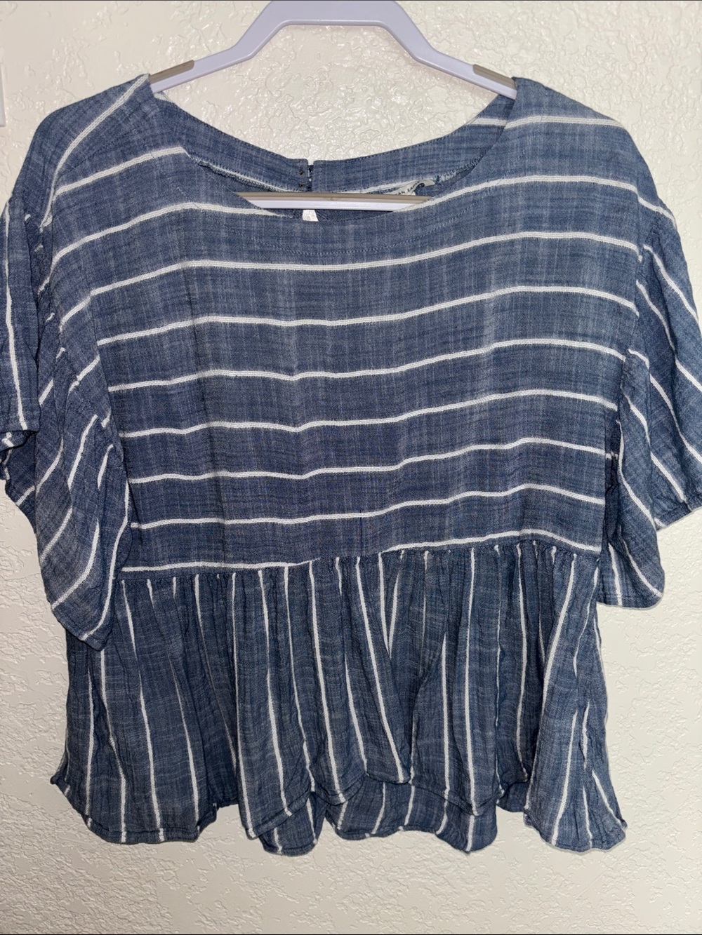 American Eagle Outfitters Navy and White Striped Peplum Tunic